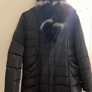 Long size puffer jacket with Fur black